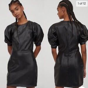 H&M Faux Leather Dress with puff sleeves - Size S